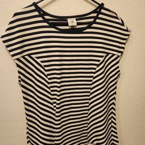 CAbi Black and White Striped Short Sleeve Tee